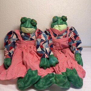 Mr. and Mrs. Frog Folk Dolls Handmade Vintage 90s excellent condition Cottage